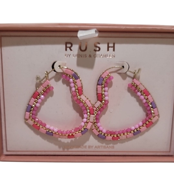 🩷🔹️RUSH🔹️ Pink and Purple Handmade By Artisians Beaded Earrings - Picture 1 of 4